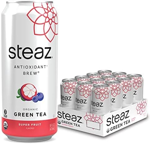 Steaz Organic Iced Green Tea Antioxidant Brew, 16 OZ (Pack of 12)(Super Fruit)