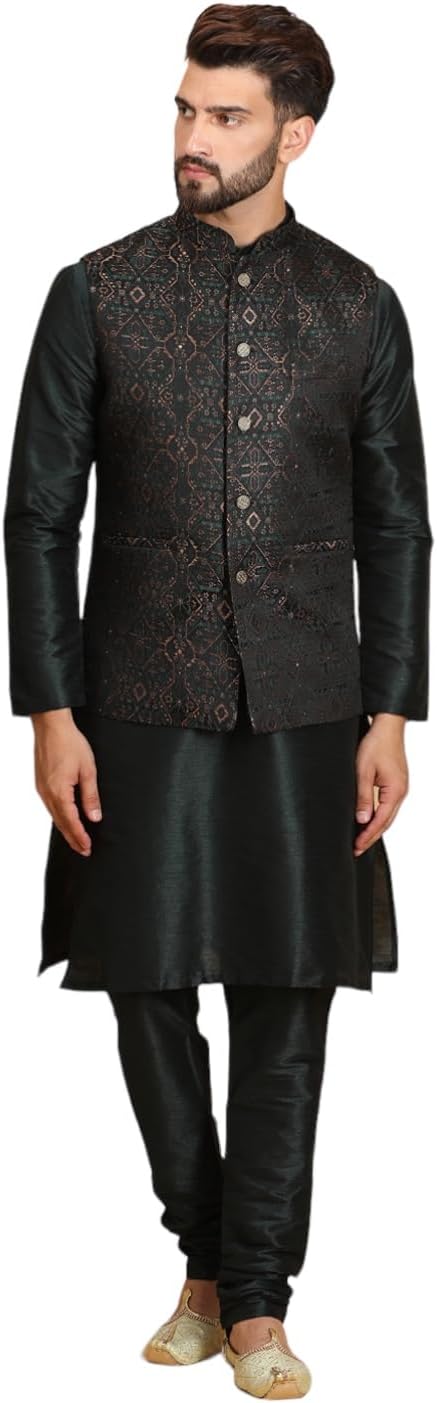 Ethluxis Men's Kurta Churidar Pyjama with Nehru Bandhgala Jacket