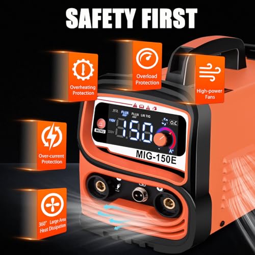 GNI Flux Core MIG Welder/Stick Welder/Lift TIG 3 IN 1 Welding Machine, Synergy 150A MIG Welder 110V, IGBT Inverter Welder Machine with Large LED Display, MINI Portable Gasless MIG Welder - Image 6
