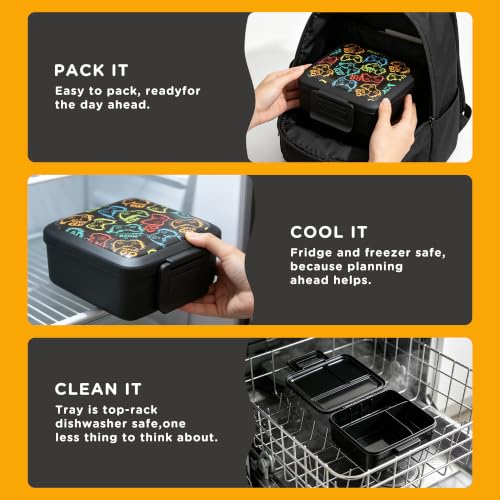 Image of JXXM Bento Lunch Box for Kids With 8oz Soup thermo,Leak-proof Lunch Containers with 5 Compartment,thermo Food Jar and Lunch Bag, Food Containers for School (A-Black(Game Consoley))