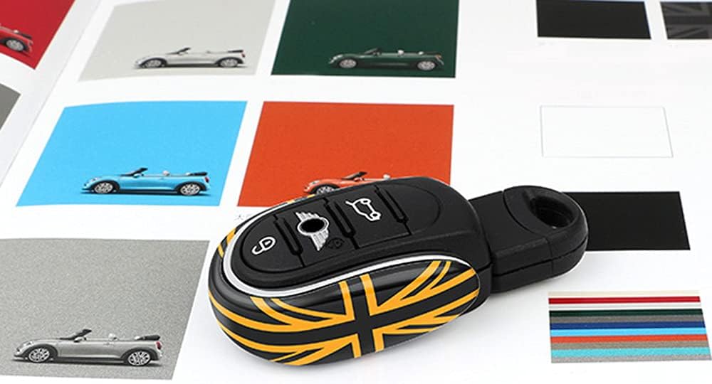 iJDMTOY Slim Size Gold Union Jack UK Flag Style Key Fob Shell Compatible with Mini Cooper 3rd Gen F55 F56 F57 F54 F60 Smart Key Fob