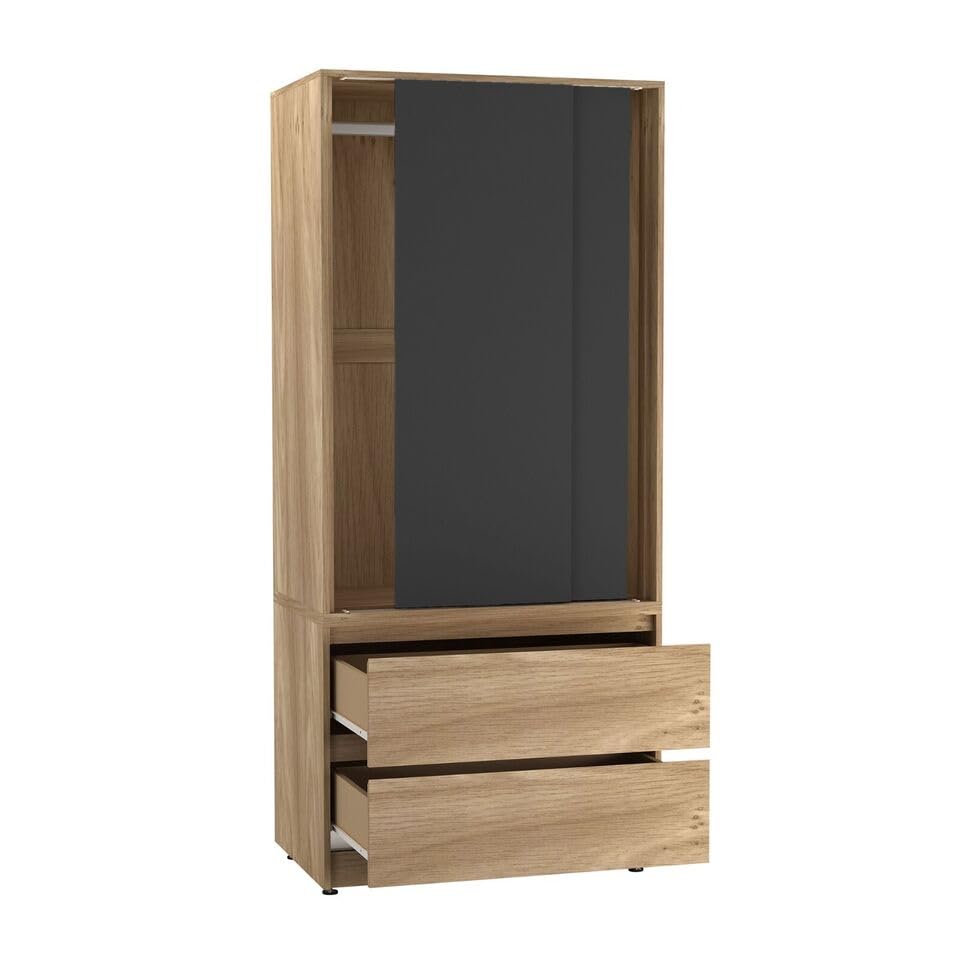 URBNLIVING 2-Door 2-Drawer Sliding Wardrobe, Modern Bedroom Storage Cupboard with Hanging Rail, Smooth Silent Sliding Doors, Adjustable Feet, Safety Wall Fixing and Mix or Match Carcass & Door Colours