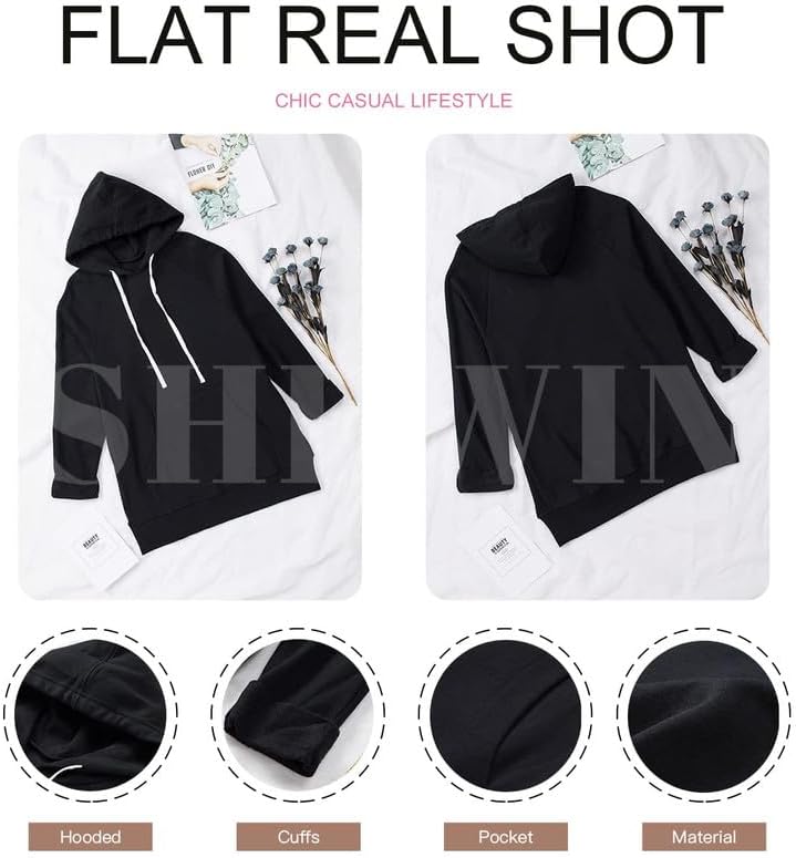 SHEWIN Women's Oversized Casual Pullover Long Sleeve Split Hem Drawstring Hoodies Dress With Kangaroo Pocket - Image 5