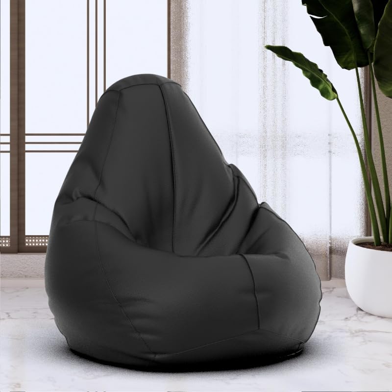 Bean Bag Chair Cover | Size: 3XL | Color: Black | Without Beans | Premium Leatherette Cover (CMF 0217)-image-3