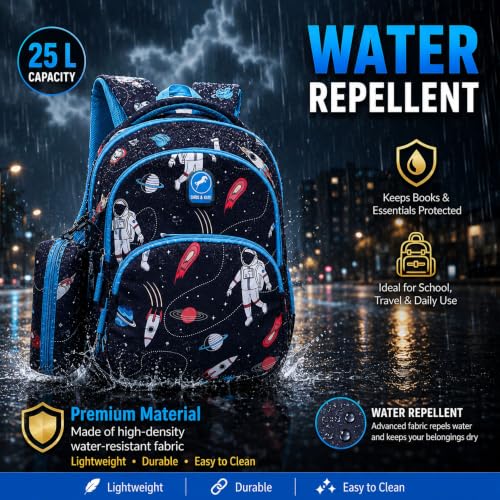 Image of Chris & Kate Premium Spacious Interiors Multi-Print School Bag for Boys Girls and Kids Casual Backpack Perfect for School, College, Everyday Use Includes Free Stationery Pouch and Rain Dust Cover