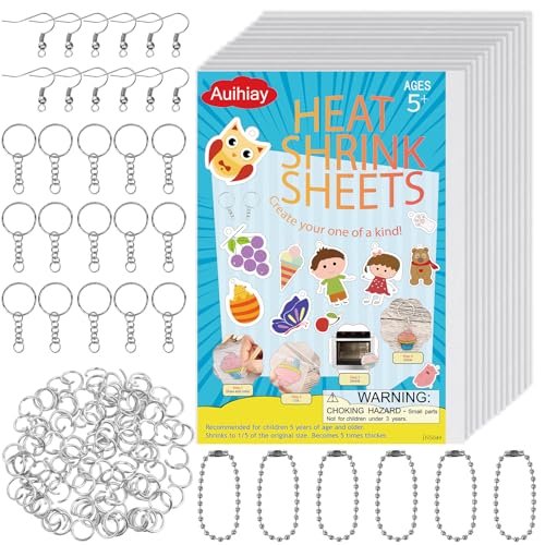 Auihiay 125PCS Shrink Dink Sheets Keychains Kit 12PCS Shrink Papers