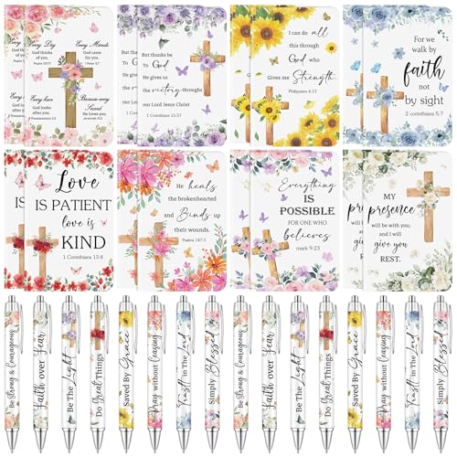 Bolígrafos cristianos con versículos bíblicos: juego de 16 piezas florales de tinta