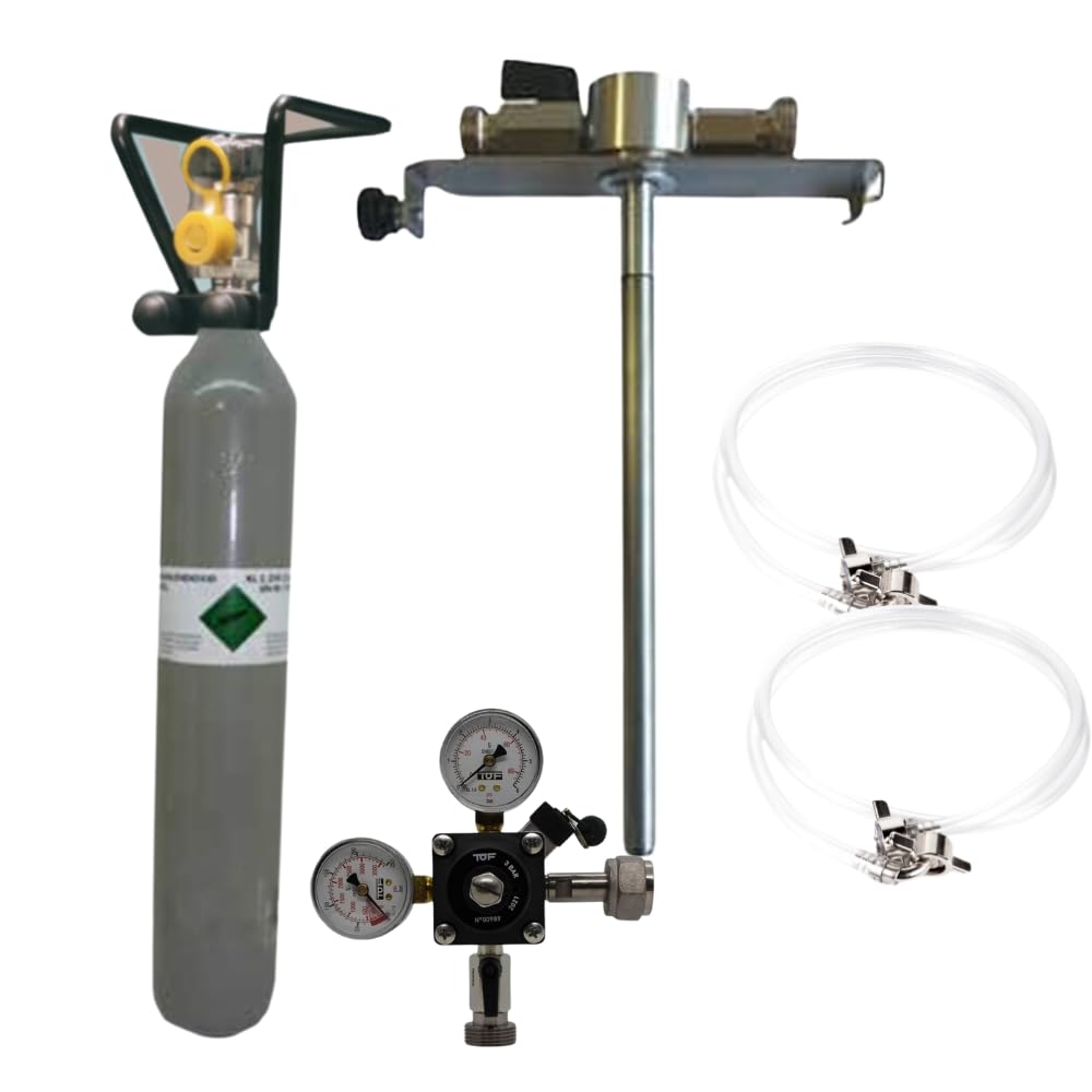 GDW Zubehörset für 5l Dosen Partyfass mit 5l Dosenadapter aus Edelstahl mit Bierabsperrhahn, 0,5kg Co2, Bierschlauch, Co² Schlauch, Druckminderer mit Füllstandsanzeige