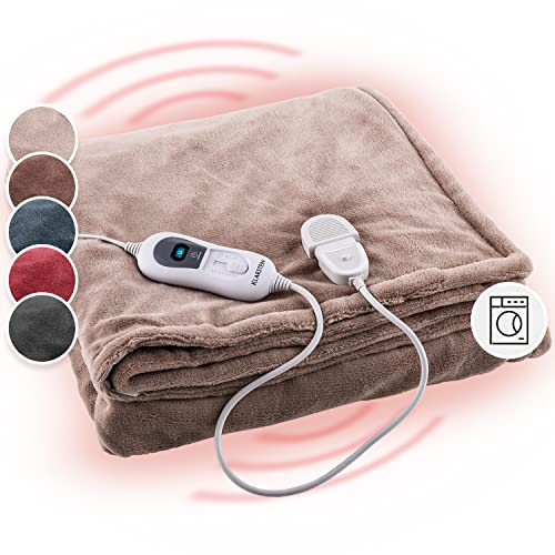 KLARSTEIN Couverture Chauffante 2 Places électrique XL 180x130 cm, Plaid Chauffant, Couette Lavable Machine 120W, 3 Températures, Minuterie 3H, Surmatelas Chauffant Electrique sans Fil Canapé et Lit