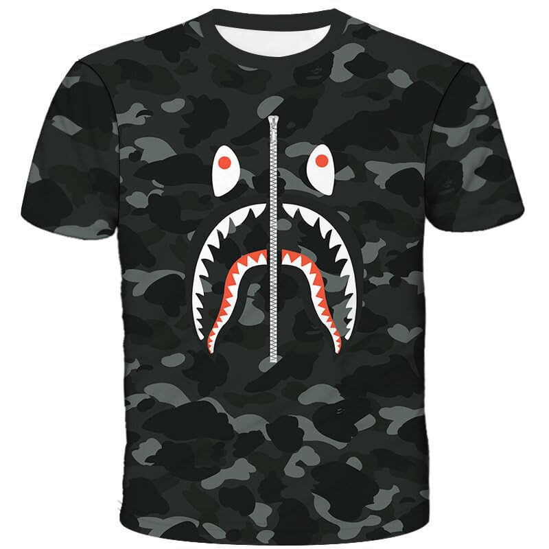 AnbioveFashion Camo Shark Shirt Big Mouth Track Shirt Summer Beach T-Shirt for Men Women