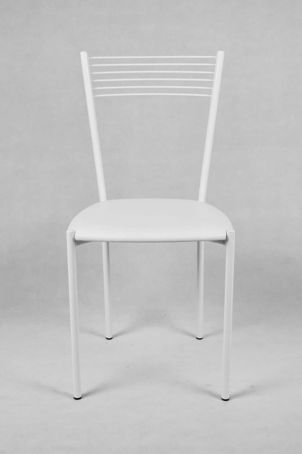 t m c s Tommychairs - Set 4 sedie modello Elegance per cucina bar e sala da pranzo, struttura in acciaio verniciata colore bianco e seduta imbottita e rivestita in pelle artificiale colore bianco