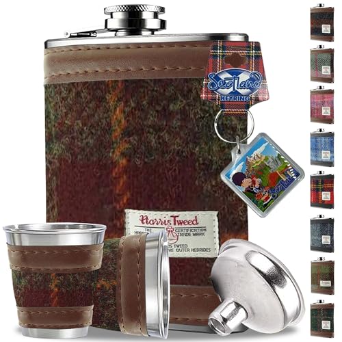6 oz Harris Tweed Wrapped Flachmann mit 2 Schnapsgläsern,Edelstahl,Flasche für Likör für...