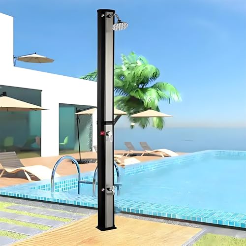 Ducha solar para exteriores de 10 galones con agua caliente y fría, cabezal de ducha giratorio de 360° y grifo de pie para patio, jardín, piscina, playa