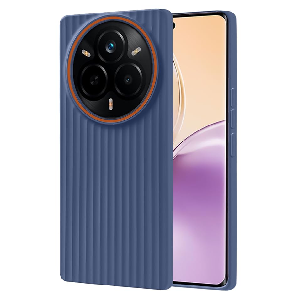 Image of Fashionury Ring Line Beam Design Back Case for Realme 14 Pro Plus 5G | Ring Line Camera Protection | Vertical Beam Bump Protection | Rubberised Back Case for Realme 14 Pro Plus 5G (Blue)