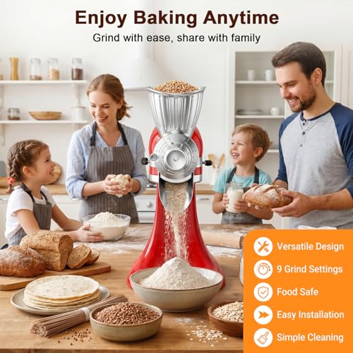 Image of FOCOLLK Grain Mill Attachment for KitchenAid, 9 Levels Flour Mill Grinder