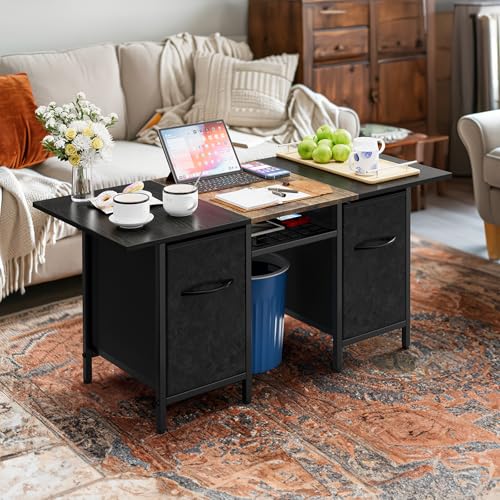Modern Coffee Tables for Living Room Small Rectangle Farmhouse Coffee Table with 2 Large Fabric...