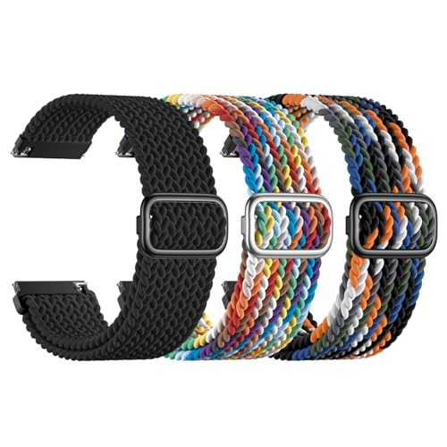 SNBLK 3 Pack 18mm 20mm 22mm Braided Watch Band Compatible with Garmin Vivoactive 5 Watch Bands/Vivoactive 6/3/4s, Quick Release Adjustable Elastic Nylon Loop Strap for Venu 3S/2S/Venu 3/2 Wo