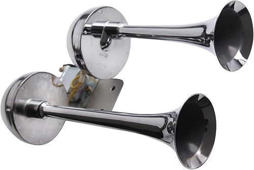 Miniatura 3 de FARBIN Kit de bocina de tren de 12 V, bocinas de camión ruidosas, bocinas universales de doble trompeta con soporte y relé para automóvil,