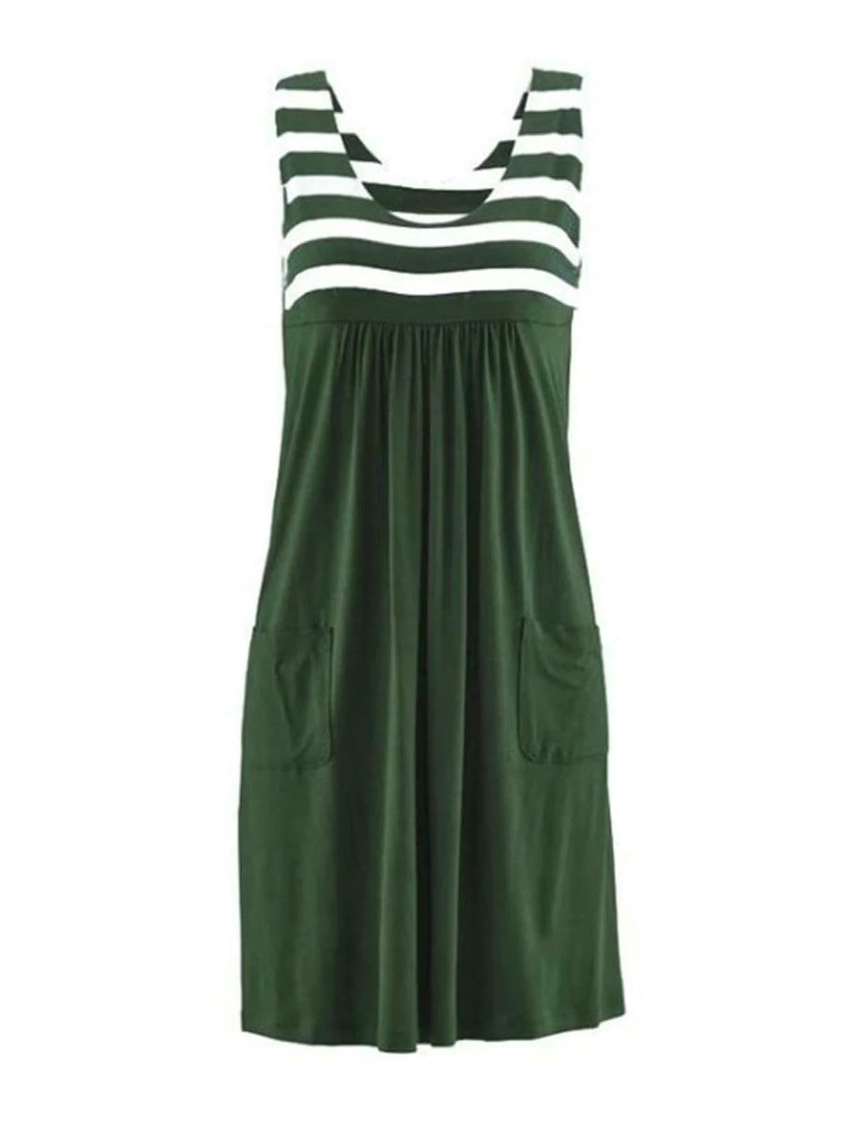 Abito Donna Estivo Senza Maniche A Righe da Longuette Ampio Casual Leggero Indossare Ogni Giorno E in Vacanza-bianco-4xl
