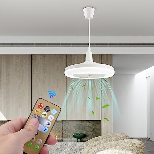 Ceiling Fan with Lights, 30W Ceiling Fan Light with Remote and E27 Lamp Head, 3 Colour Dimmable 3 Speeds Adjustable Timing Ceiling Fans for Home Living Room