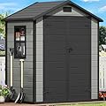 DWVO 6x4 FT Resin Storage Shed with Reinforced Floor, Outdoor Storage Shed with Lockable Door, Window and Vents, Waterproof Plastic Tool Storage for Garden, Backyard, Patio, Lawn(Blue-Gray+Black)