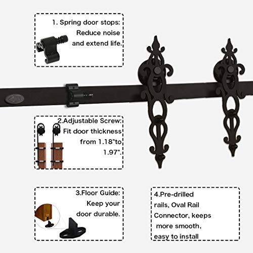 6FT/182cm Schiebetürbeschlag Set, Laufschienen für Schiebetür Hängeschiene Schiebetürsystem Laufschiene Tür Hardware Kit, Schwarz