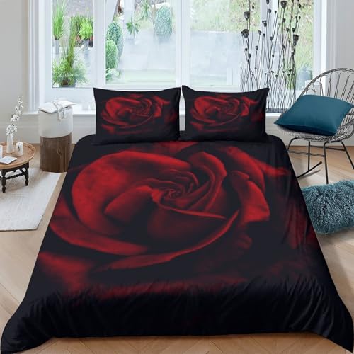 Parure de lit rose rouge en microfibre 135x200cm pour lit simple - 4