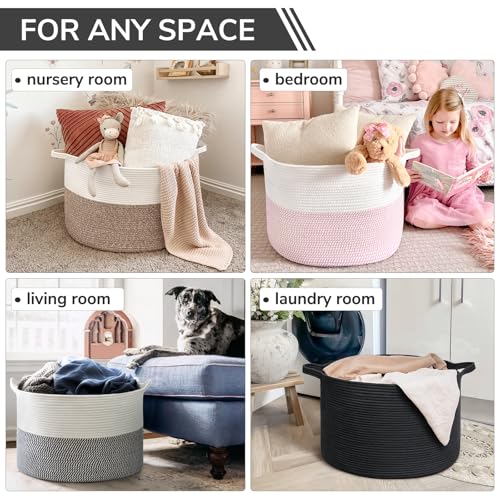 Image of INDRESSME XXXLarge Blanket Basket 21.7 inch x 21.7 inch x 13.8 inch Woven Storage Baskets Soft Cotton Rope Toy Baskets Storage Kids Decorative Laundry for Home, Perfect for Living Room, Black
