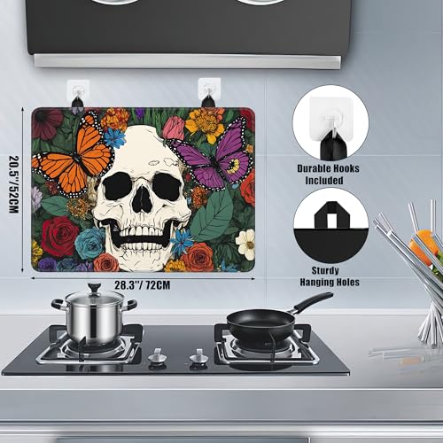 Image of Stove Top Covers for Electric Stove,Halloween Skull Flat Top Stove Cover,Colorful Butterfly Flowers Heat Resistant Glass Top Stove Cover Protector Anti-Slip Range Covers, 28 x 20 Inch