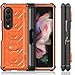 FONREST Rugged Case Armor for Samsung-Galaxy-Z-Fold-3 w/Built-in [Kickstand] [S Pen Holder] [Screen Protector] [Hinge Protection], Heavy Duty Shockproof Protective Cover NOT FIT Z Fold4/2 (Orange)