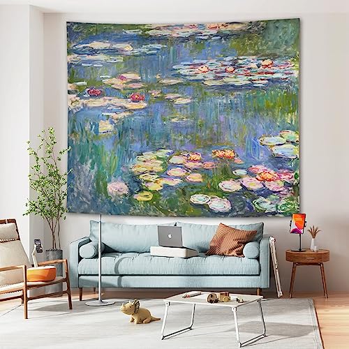 Avinyl Monet Waterlily Vintage Wall Tapestry, Green Floral Plant Art Poster For Bedroom Girls Boys, Small Nature Flower Pond Wall Hanging, Garden Watercolor Aesthetic Tapestries For Living Room Dorm Decor 39In X 51In thumb #3