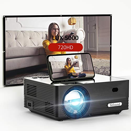 Yefound Video Projector 720P Native with 80Inch Projector Screen WiFi Home and Outdoor Movie Projector 50000 Hours Lamp Life Compatible with Home Theater Fire Stick TV Box Laptop Video Games