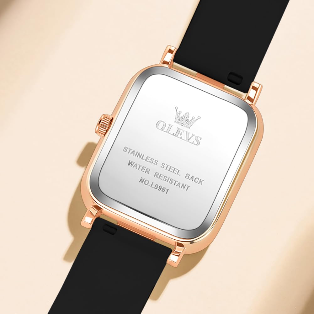 OLEVS Damen Modeuhr Casual Quadratisch Minimalistische Armbanduhren Leuchtende Wasserdicht Silikon Gurt Leichte Quarzuhr für Damen