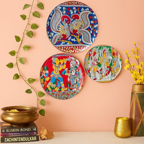 RITUALISTIC Kalamkari Madhubani Wall Plates for home decoration | Wall decor items for living room | Metal Wall décor | Gift items for women and men | Home Décor Gift Item | Set of 3 plate