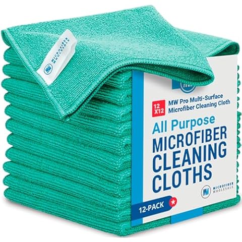 12" x 12" MW Pro Multi-Surface Microfiber Cleaning Cloths | Green - 12 Pack | Premium Microfiber Towels for Cleaning Glass, Kitchens, Bathrooms, Automotive, Supplies & Products Cover