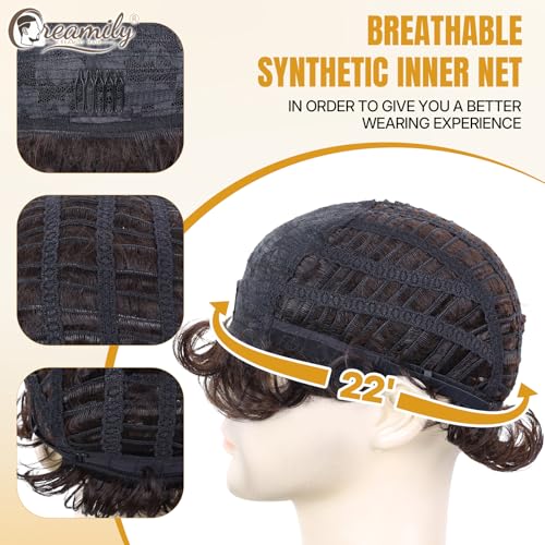 Image of Creamily Curly Hair Wig for Men, Male Wigs That Look Real,Artificial Fake Hair for Men,Short Full Wig for Man Synthetic Wigs for Boys for Daily Party Use (Brown, 8 Inches)