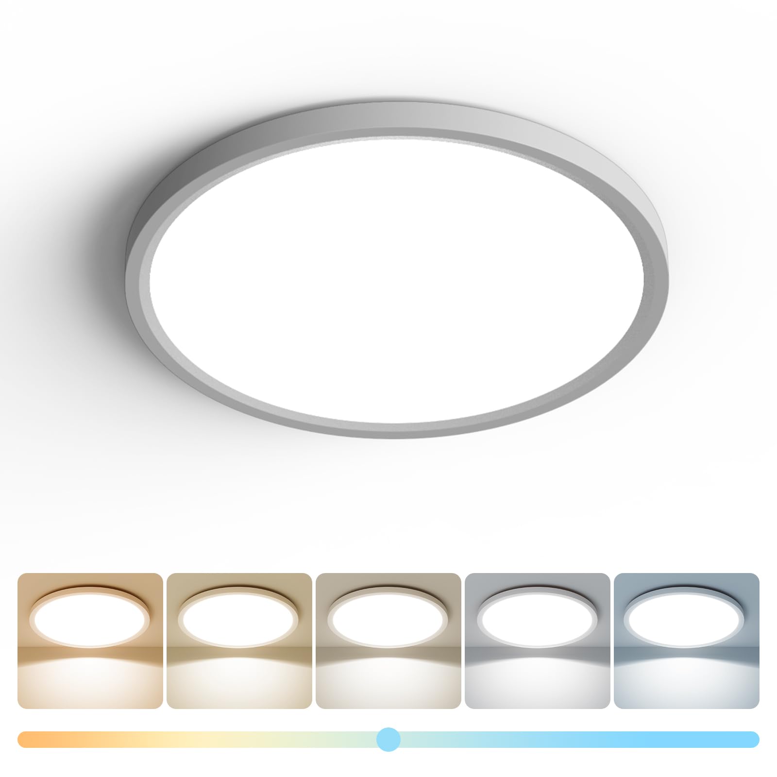Plafonnier LED 22cm, Lampe de Plafond 18W 2400LM, 2700K-6500K 5 Températures de Couleur, Luminaire Plafond Rond Moderne, Éclairage Intérieur pour Chambre Cuisine Salon Couloir Bureau Entrée