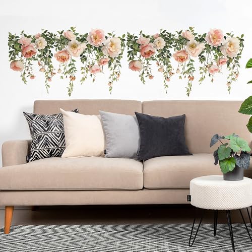 duoyif Pegatinas De Pared Plantas Verdes Flores Vinilos Decorativos Plantas Hojas Tropicales Colgantes Adhesivos Pared Dormitorio Cocina Baño Salón Habitación Niños Oficina 115 x 35 cm (plantas)