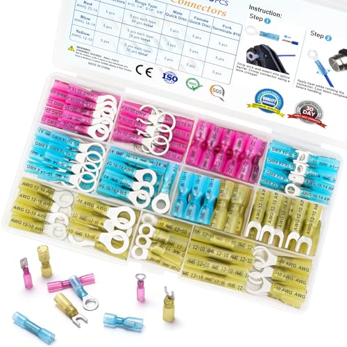 TICONN 120Pcs Heat Shrink Wire Connectors, Waterproof Automotive Marine Electrical Terminals Kit, Crimp...