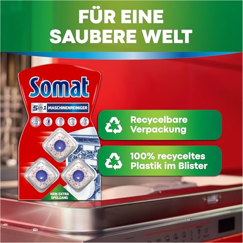 Somat 5in1 Maschinenreiniger (3 Spülgänge), Anti-Kalk Spülmaschinenreiniger für monatlichen Gebrauch, Reinigungs-Tabs für die Spülmaschine für längere Lebensdauer, ohne extra Spülgang 5