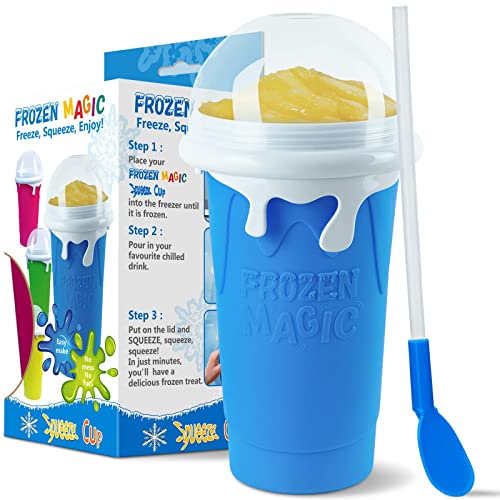 Slushy Maker Cup 16.9 oz Slushy Squeeze Cup for Homemade Milkshake, Magic Slushy Maker Squeeze Cup, DIY Smoothie Maker for Kids, Ice Maker Cup Squeeze (1 in Blue
