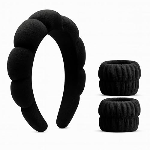 Miniatura 14 de Diademas de spa para lavar la cara, maquillaje y cuidado de la piel. Juego de 2 diademas para el cuidado de la piel con muñequeras. Paño de rizo 05