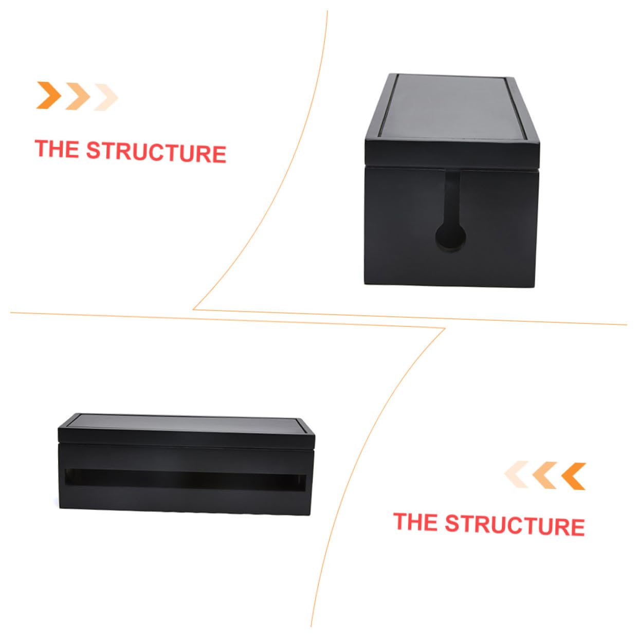 Caja Organizadora de Cables de Plástico Negro Tapa Abierta para Almacenamiento Rápido y Gestión de Enchufes Hogar y Oficina