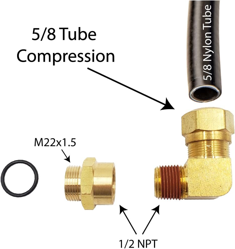 Compression Fitting Adapter Kit M22x1.5-5/8 Compatible with Volvo Elbow Nipple 20999385 20378449