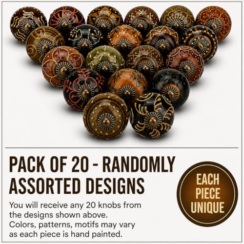 Image of Pack of 20 Brown Round Shiny Ceramic Dresser Knobs