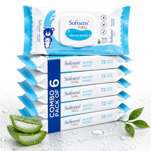 Image of Softsens Baby 99.9% Pure Water Wipes | Pure Aloe Vera Extract with Lid Wipes For Babies (Pack of 6)