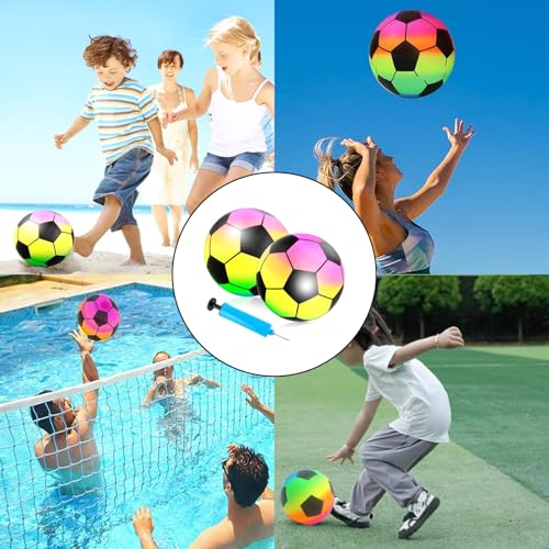 PcvGef Bälle Für Kinder, 3 Stück Regenbogen Fußball Set, Gummiball, Fussball Kinder, 23cm, Ideal Für Strandparty, Familien Outdoor Spiele