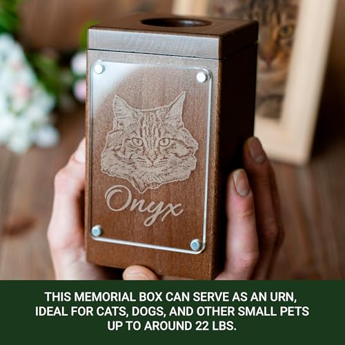 Image of Personalized Pet Memorial - Dog Memory Box Keepsake with Photo, Cat Cremation Urn for Ashes Candle (Small, Portrait Engraving)