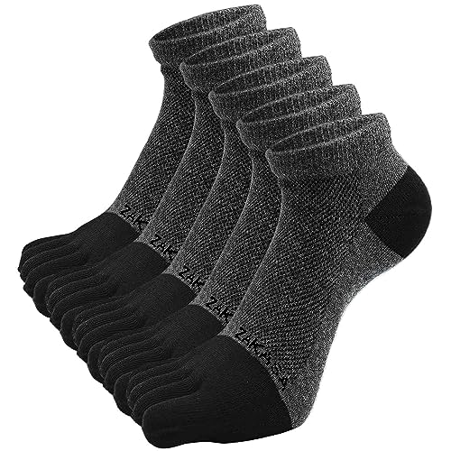 PUTUO Calcetines con Dedos de Deporte para Hombre: Calcetines Tobilleros de Correr Hombre calcetín Dedos Separados de Algodón Cortos Deportivos Transpirables 5 para 43-46