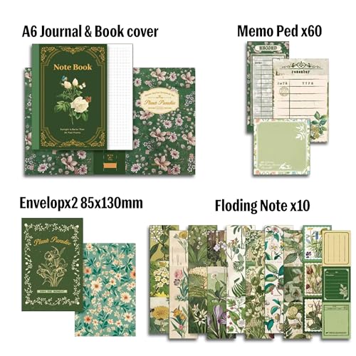 Image of The AutoStory Botanical Scrapbook Kit A6 Junk Journal Leaves Stickers Wildflower Decorative Papers Washi Tape DIY Craft Art Keepsake Memory Decor Collection Girls Teens (Plants Paradise, Green)